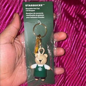 Starbucks Green and Brown Bear Keychain with Lid Stopper
